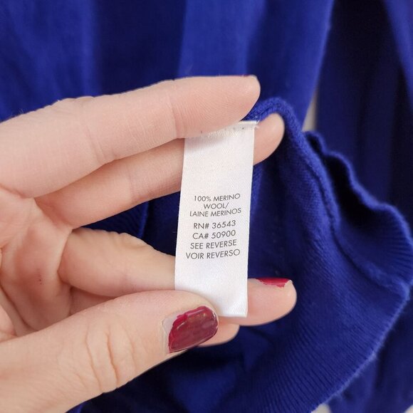 Calvin Klein Extra Fine Merino Wool Sweater Blue Knit V-Neck Classic Men's S - Picture 6 of 7